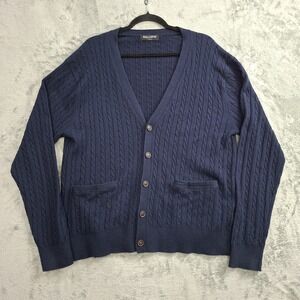 Kallspin Cashmere Blend Cable Knit Cardigan Sweater Grandpa Mens L Navy Blue